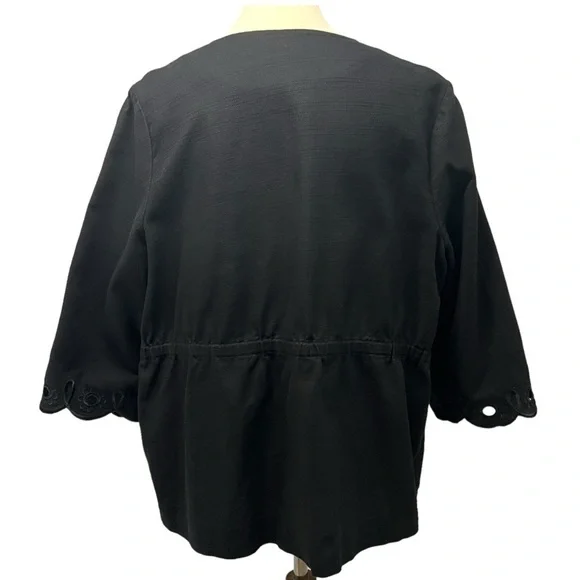 Bob Mackie Art To Wear Black Cotton Floral Eyelet Tie Waist Jacket Womens Large - Picture 5 of 11